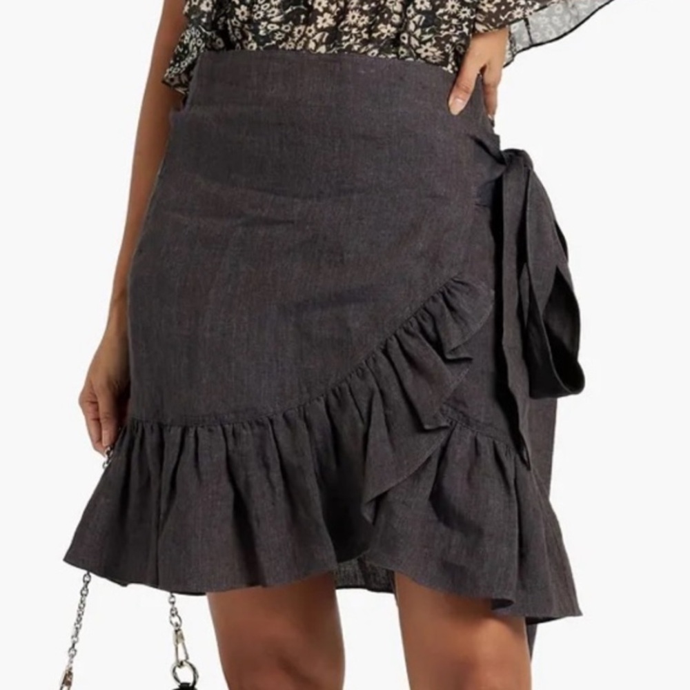 ETOILE Isabel Marant Tempster Ruffled Linen Wrap Skirt Size EU 42 Black